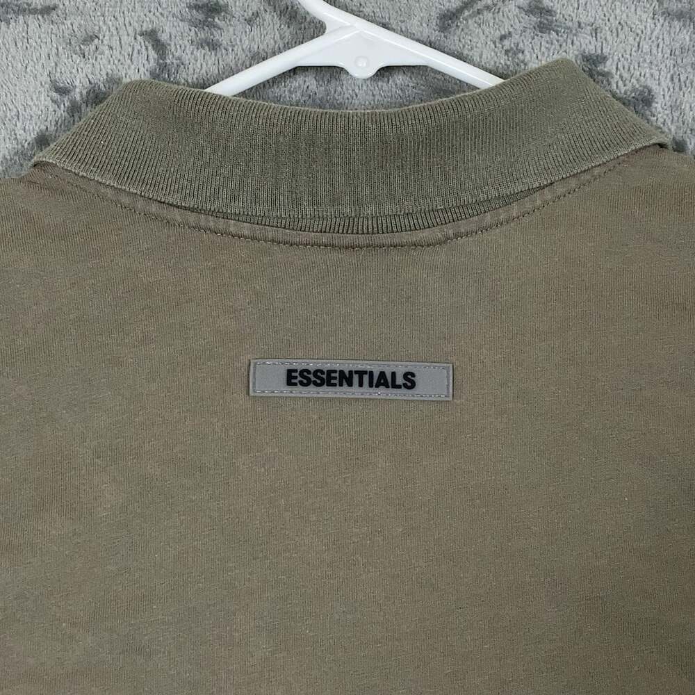 Essentials Fear of God Mens Logo Polo Shirt Taupe Olive Green XL Short Sleeve - Picture 5 of 10
